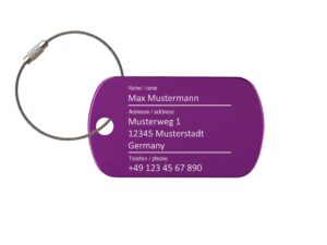 Gep&auml;ckanh&auml;nger "Lila", Aluminium, Kofferanh&auml;nger graviert mit Ihren Namen