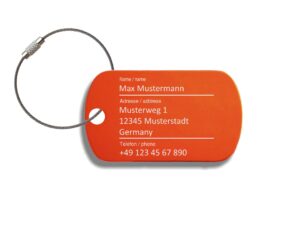Gep&auml;ckanh&auml;nger "Dark Orange", Aluminium, Kofferanh&auml;nger graviert mit Ihren Namen